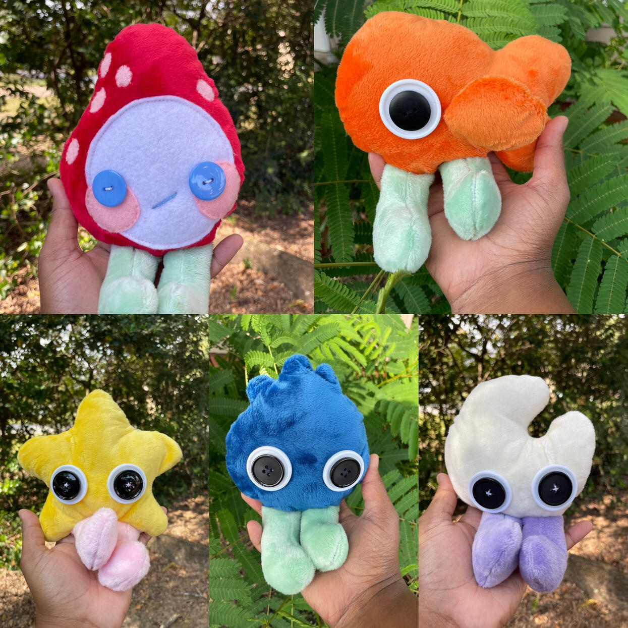 Names in order: Strawbaby, Steve the Fish, Starby, Bluebaby, and Moonpid